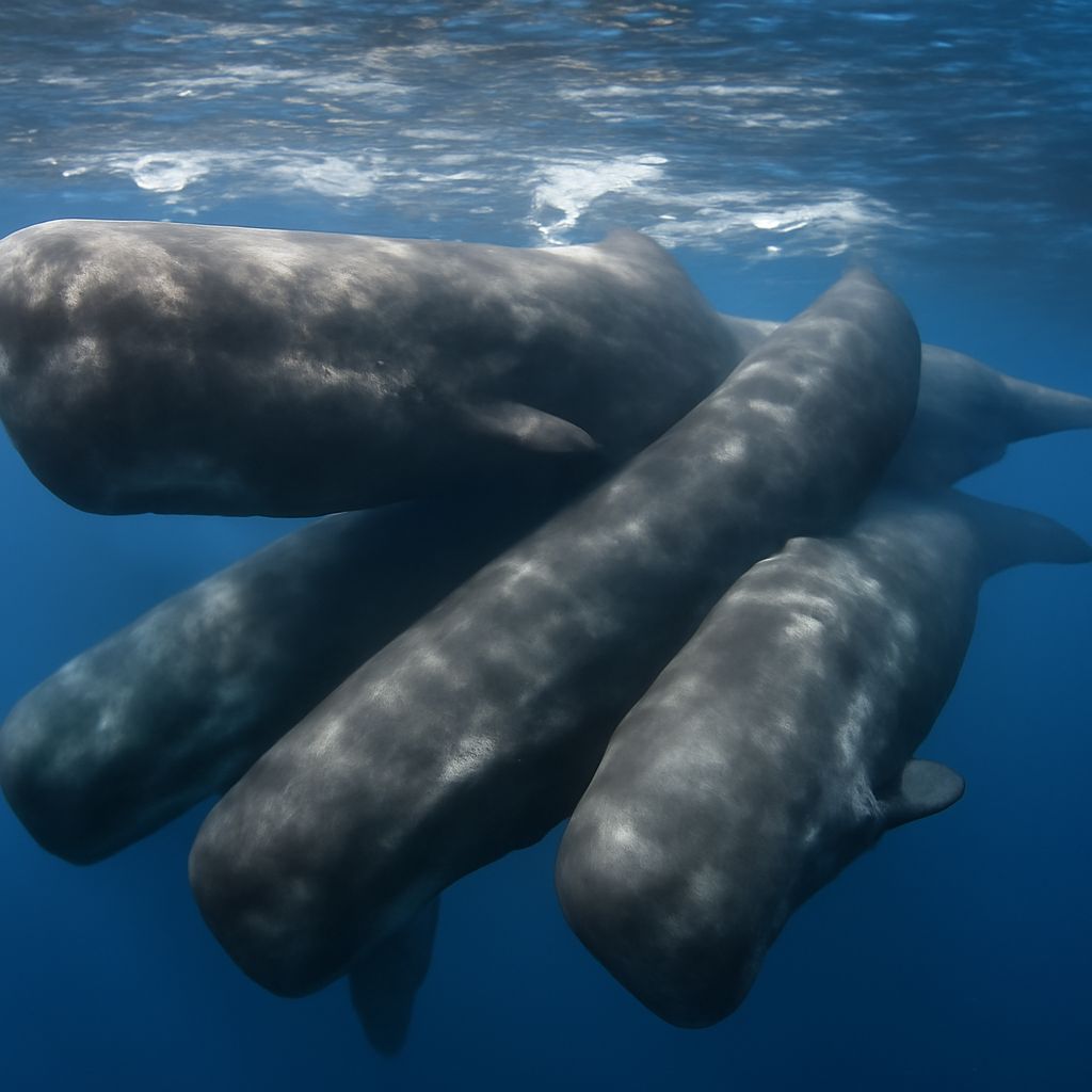 Sleeping cat and whales sleeping including sperm whales sleeping