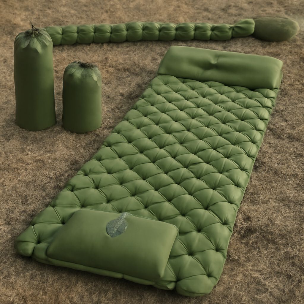 R value sleeping pad with sleeping pad inflator for sleeping outside