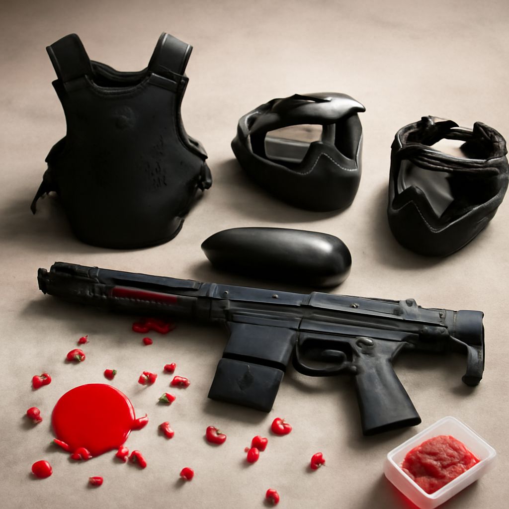 A selection of paintball guns and paintball markers